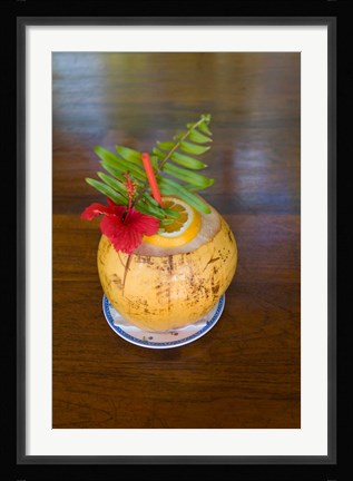 Framed Tropical cocktail, Fregate Island, Seychelles, Africa Print