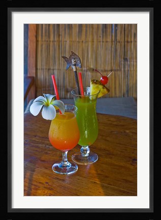 Framed Tropical cocktails, Fregate Resort island, Seychelles Print