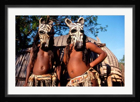 Framed Zulu Zebra Masked Dancers, South Africa Print