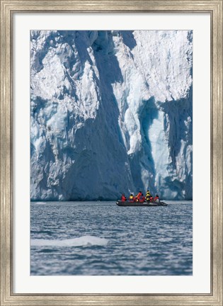 Framed Zodiac with iceberg in the ocean, Antarctica Print