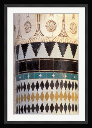 Framed Zellij Tile and Stucco on Historic Medersa, built 1333 AD, Morocco Print