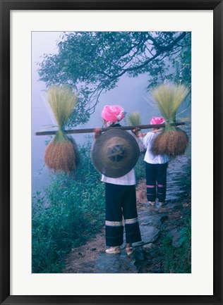 Framed Zhuang Girls Carrying Hay, China Print