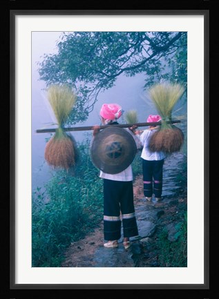 Framed Zhuang Girls Carrying Hay, China Print