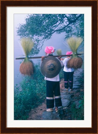 Framed Zhuang Girls Carrying Hay, China Print