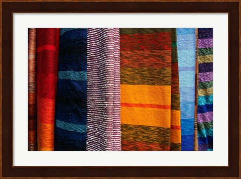Framed Woven Moroccan silk scarves, Fes, Morocco, Africa Print