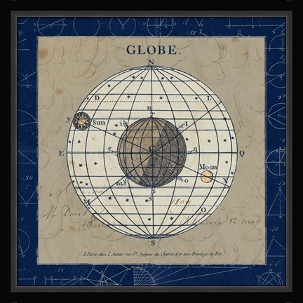 Framed Globe Blue Print