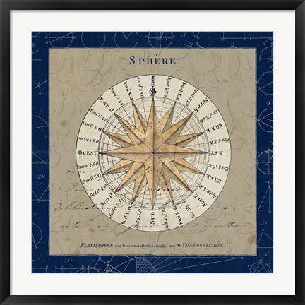 Framed Sphere Compass Blue Print