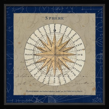Framed Sphere Compass Blue Print