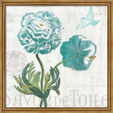 Framed Floral Messages on Wood I Blue Print