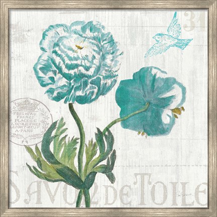 Framed Floral Messages on Wood I Blue Print