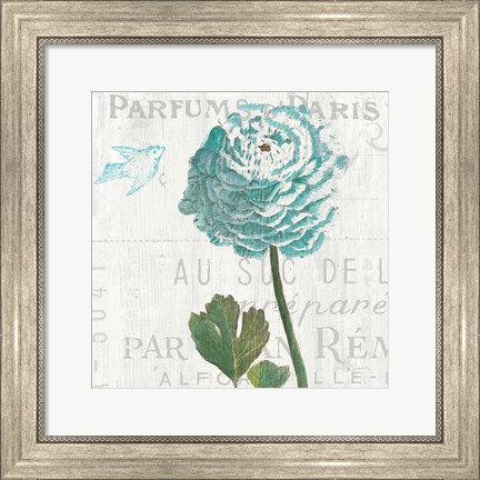 Framed Floral Messages on Wood II Blue Print