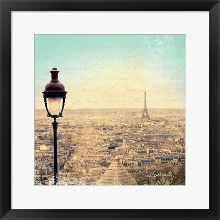 Framed Eiffel Landscape Letter Blue I Print
