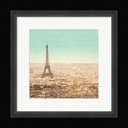 Framed Eiffel Landscape Letter Blue II Print