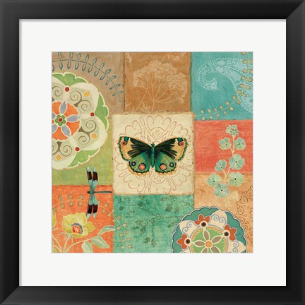 Framed Folk Floral III Center Butterfly Print