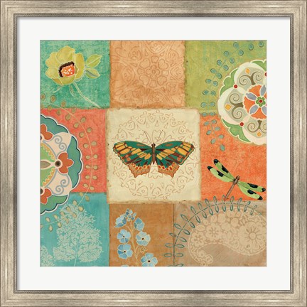 Framed Folk Floral IV Center Butterfly Print