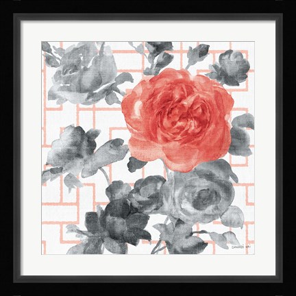 Framed Geometric Watercolor Floral I Print