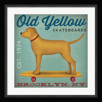 Framed Golden Dog on Skateboard Print