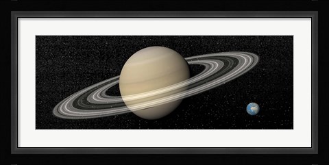 Framed Large planet Saturn and its rings next to small planet Earth Print