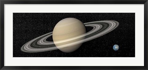 Framed Large planet Saturn and its rings next to small planet Earth Print