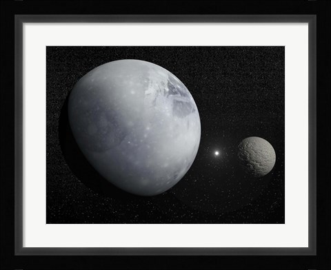 Framed Pluton, its big moon Charon and the Polaris star Print