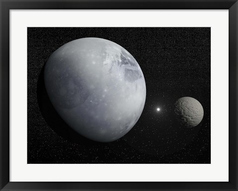 Framed Pluton, its big moon Charon and the Polaris star Print