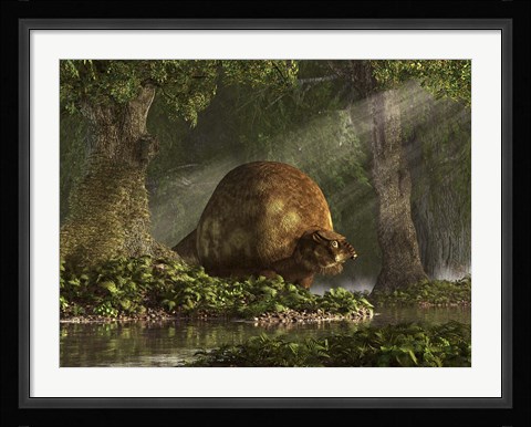 Framed large Glyptodon stands near the edge of a stream Print