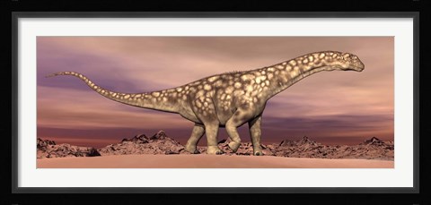 Framed Large Argentinosaurus dinosaur walking in the desert Print