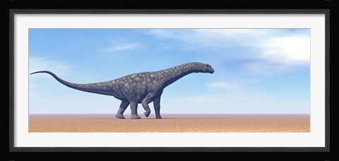 Framed Large Argentinosaurus dinosaur walking in the desert Print