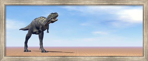 Framed Large Aucasaurus dinosaur standing in the desert Print