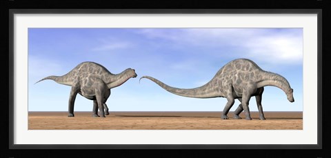 Framed Two Dicraeosaurus dinosaurs walking in the desert Print