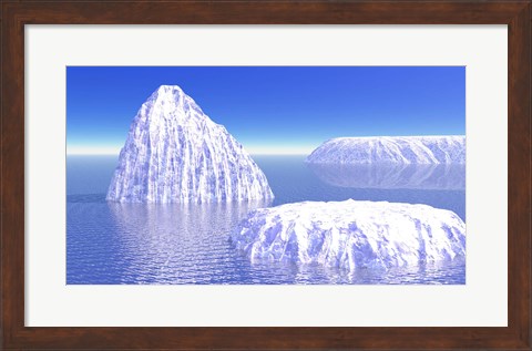 Framed Three icebergs in ocean by daylight Print