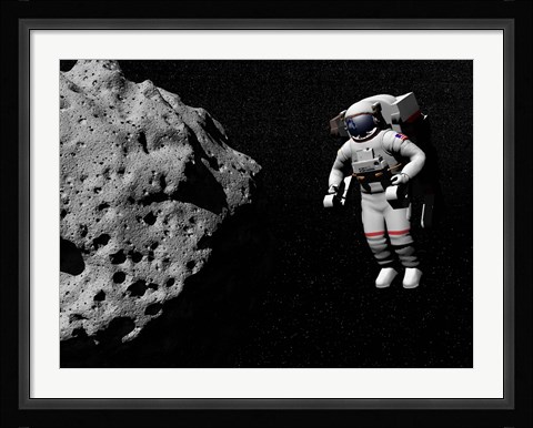 Framed Astronaut exploring an asteroid in outer space Print