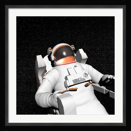 Framed Astronaut floating alone in the dark space surrounded with stars Print