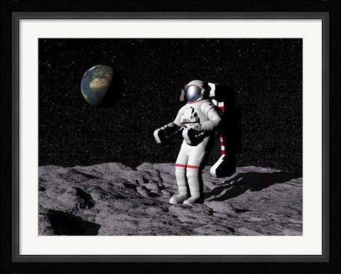 Framed Astronaut on moon with Earth in the background Print