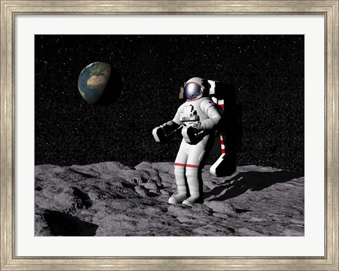 Framed Astronaut on moon with Earth in the background Print