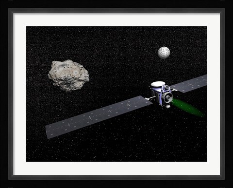 Framed Dawn robotic spacecraft orbiting Ceres and Vesta Print