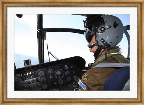 Framed Pilot in the cockpit of a CH-46 Sea Knight helicopter of the Swedish Air Force Print
