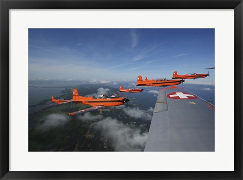 Framed Swiss Air Force display team, PC-7 Team, flying the Pilatus PC-7 turboprop trainer aircraft Print