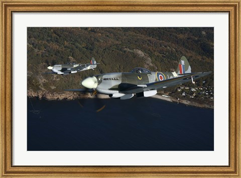 Framed Two Supermarine Spitfire fighter warbirds Print
