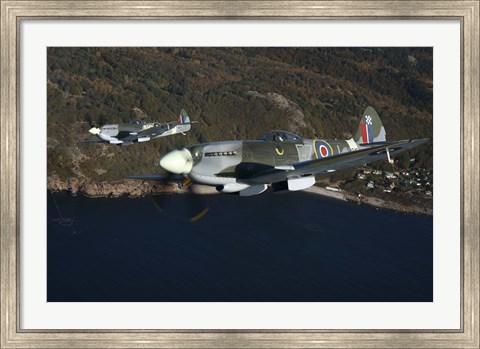 Framed Two Supermarine Spitfire fighter warbirds Print