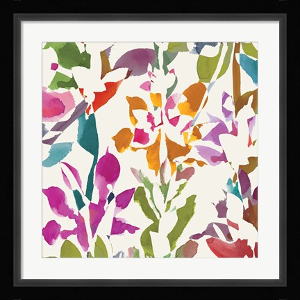 Framed Pink Garden Square III White Print