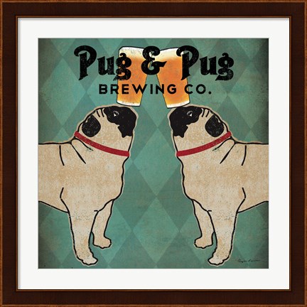 Framed Pug and Pug Brewing Square Print