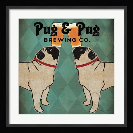 Framed Pug and Pug Brewing Square Print