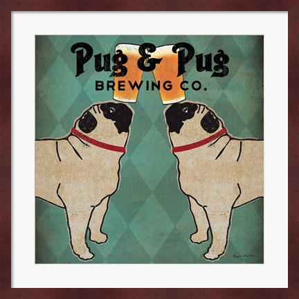 Framed Pug and Pug Brewing Square Print