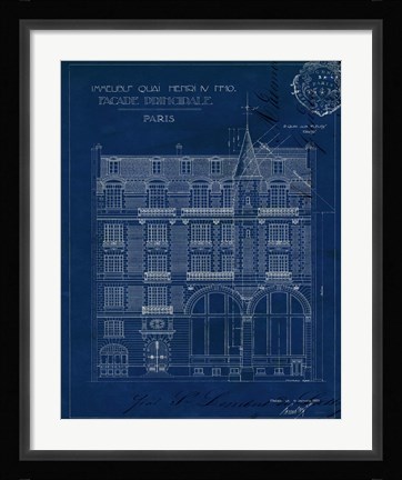 Framed Quai Henri Blueprint I Print