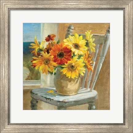 Framed Sunflowers by the Sea Crop Print