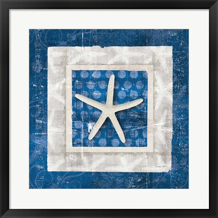 Framed Sea Shell IV on Blue Print