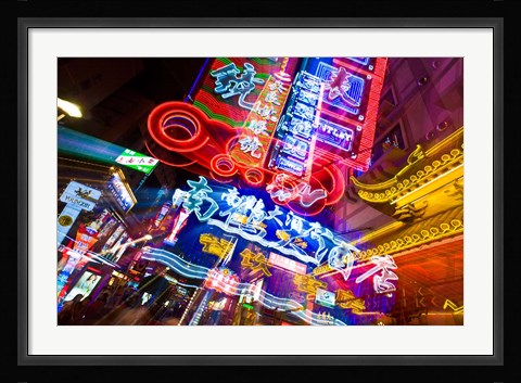 Framed China, Shanghai, Nanjing Road, Neon signs Print