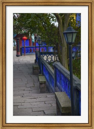 Framed Blue Temple walkway, Fengdu, Chongqing Province, China Print