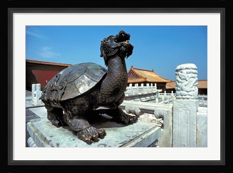 Framed China, Beijing, Forbidden City, Turtle statue Print